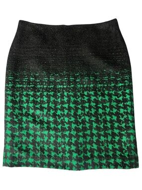 Talbots Womens 2 Black Green Houndstooth Wool Straight Pencil Skirt Career Work